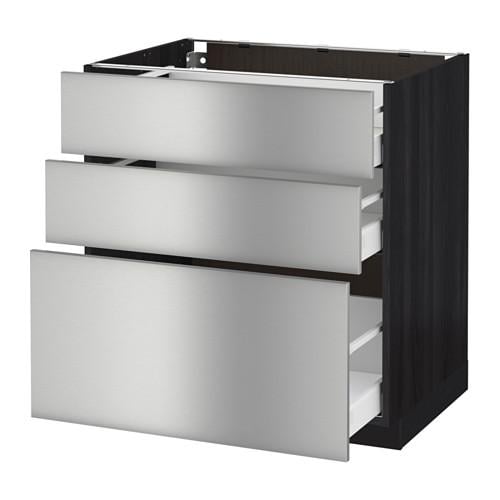МЕТОД / МАКСИМЕРА Напольный шкаф с 3 ящиками - под дерево черный, Гревста нержавеющ сталь, 80x60 см МЕТОД / МАКСИМЕРА Напольный шкаф с 3 ящиками - под дерево черный, Гревста нержавеющ сталь, 80x60 см