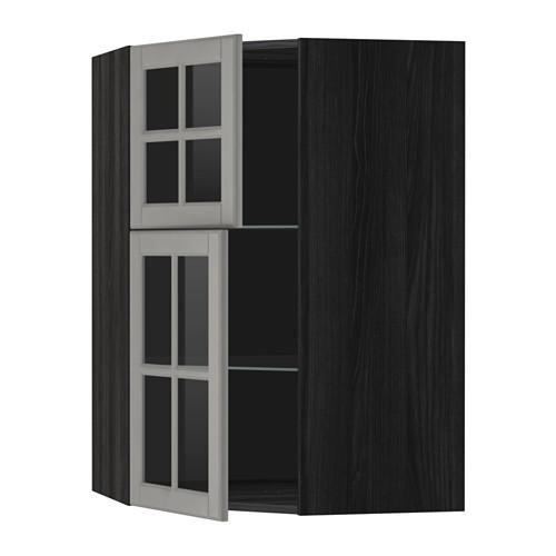 METOD углов навесной шкаф+полки/2 сткл дв черный/Будбин серый 68x100 см METOD углов навесной шкаф+полки/2 сткл дв черный/Будбин серый 68x100 см