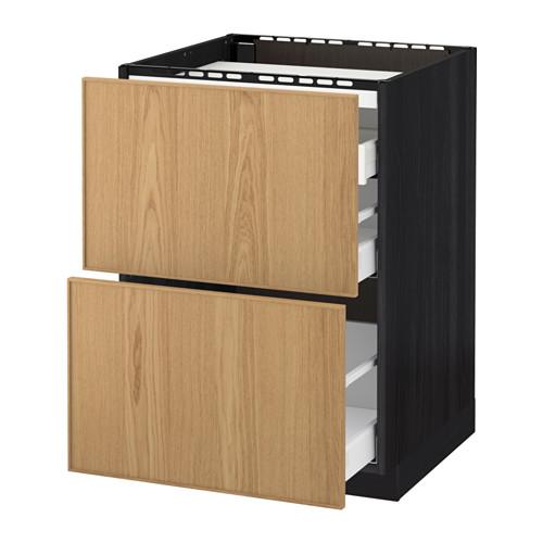 МЕТОД / МАКСИМЕРА Напольн шкаф/2 фронт пнл/3 ящика - под дерево черный, Экестад дуб, 60x60 см