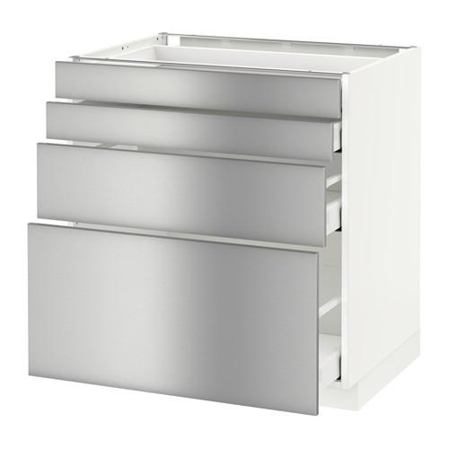 МЕТОД / МАКСИМЕРА Напольн шкаф 4 фронт панели/4 ящика - белый, Гревста нержавеющ сталь, 80x60 см МЕТОД / МАКСИМЕРА Напольн шкаф 4 фронт панели/4 ящика - белый, Гревста нержавеющ сталь, 80x60 см