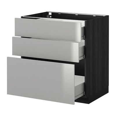 МЕТОД / ФОРВАРА Напольный шкаф с 3 ящиками - 80x60 см, Гревста нержавеющ сталь, под дерево черный