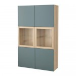 БЕСТО Комбинация д/хранения+стекл дверц - под беленый дуб Вальвикен/серо-бирюзовый прозрачное стекло