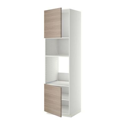МЕТОД Выс шкаф д/духовки/СВЧ/2 дв/полки - 60x60x220 см, Брокхульт под грецкий орех светло-серый, белый