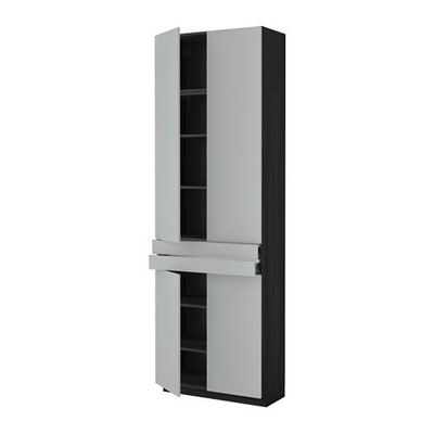 МЕТОД / ФОРВАРА Высокий шкаф+полки/2 ящика/4 дверцы - Веддинге серый, под дерево черный МЕТОД / ФОРВАРА Высокий шкаф+полки/2 ящика/4 дверцы - Веддинге серый, под дерево черный