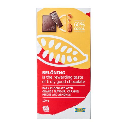 BELÖNING плитка темного шоколада 60 % апельсин и миндаль Сертификат UTZ 100 гр