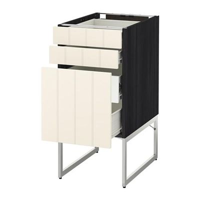 МЕТОД / ФОРВАРА Напольн шкаф 3фронт пнл/2низ/2ср ящ - 40x60x60 см, Хитарп белый с оттенком, под дерево черный МЕТОД / ФОРВАРА Напольн шкаф 3фронт пнл/2низ/2ср ящ - 40x60x60 см, Хитарп белый с оттенком, под дерево черный