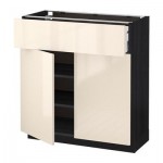 МЕТОД / МАКСИМЕРА Напольный шкаф+ящик/2дверцы - 80x37 см, Рингульт глянцевый кремовый, под дерево черный