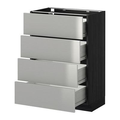 МЕТОД / ФОРВАРА Напольн шкаф 4 фронт панели/4 ящика - 60x37 см, Гревста нержавеющ сталь, под дерево черный МЕТОД / ФОРВАРА Напольн шкаф 4 фронт панели/4 ящика - 60x37 см, Гревста нержавеющ сталь, под дерево черный