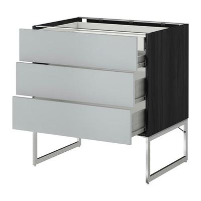 МЕТОД / ФОРВАРА Напольн шкаф 3фронт пнл/2низ/2ср ящ - 80x60x60 см, Веддинге серый, под дерево черный МЕТОД / ФОРВАРА Напольн шкаф 3фронт пнл/2низ/2ср ящ - 80x60x60 см, Веддинге серый, под дерево черный