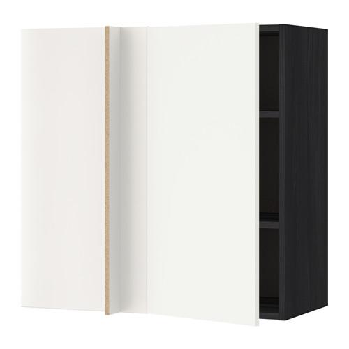 МЕТОД Угловой навесной шкаф с полками - под дерево черный, Хэггеби белый, 88x37x80 см МЕТОД Угловой навесной шкаф с полками - под дерево черный, Хэггеби белый, 88x37x80 см