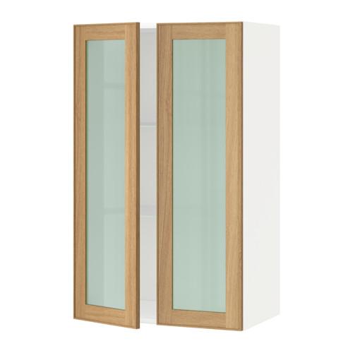 МЕТОД Навесной шкаф с полками/2 стекл дв - белый, Экестад дуб, 60x100 см МЕТОД Навесной шкаф с полками/2 стекл дв - белый, Экестад дуб, 60x100 см