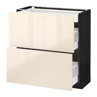 МЕТОД / МАКСИМЕРА Напольный шкаф/2фасада/3ящика - 80x37 см, Рингульт глянцевый кремовый, под дерево черный