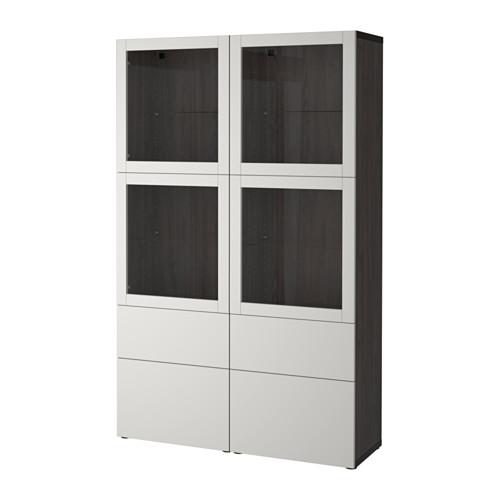 БЕСТО Комбинация д/хранения+стекл дверц - черно-коричневый Синдвик/Лаппвикен светло-серый прозрачное стекло, направляющие ящика,нажимные