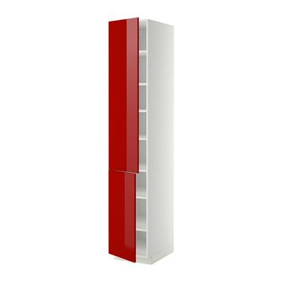 МЕТОД Высокий шкаф с полками/2 дверцы - 40x60x220 см, Рингульт глянцевый красный, белый