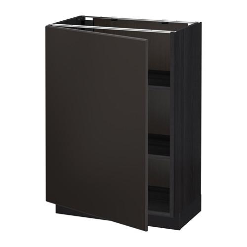 МЕТОД Напольный шкаф с полками - под дерево черный, Кунгсбакка антрацит, 60x37 см