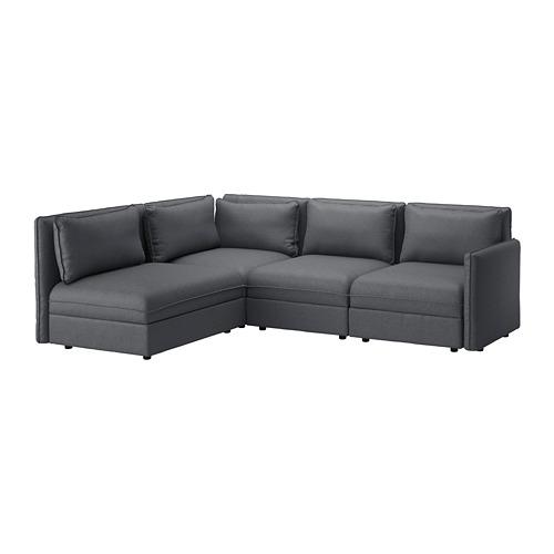 VALLENTUNA модульный угловой диван, 3-местный с отделением для хранения/Хилларед темно-серый