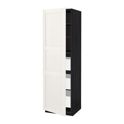 МЕТОД / МАКСИМЕРА Высокий шкаф с ящиками - под дерево черный, Сэведаль белый, 60x60x200 см