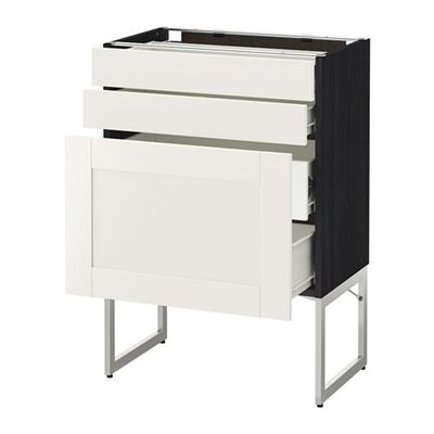 МЕТОД / ФОРВАРА Напольн шкаф 3фронт пнл/2низ/2ср ящ - 60x37x60 см, Сэведаль белый, под дерево черный МЕТОД / ФОРВАРА Напольн шкаф 3фронт пнл/2низ/2ср ящ - 60x37x60 см, Сэведаль белый, под дерево черный
