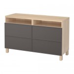 БЕСТО Тумба д/ТВ с ящиками - под беленый дуб/Грундсвикен темно-серый, направляющие ящика,нажимные