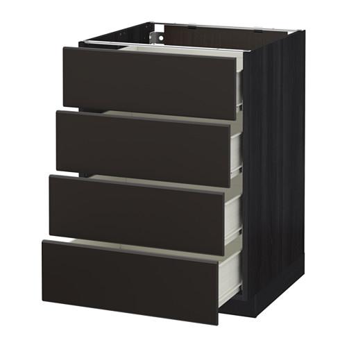 МЕТОД / ФОРВАРА Напольн шкаф 4 фронт панели/4 ящика - под дерево черный, Кунгсбакка антрацит, 60x60 см МЕТОД / ФОРВАРА Напольн шкаф 4 фронт панели/4 ящика - под дерево черный, Кунгсбакка антрацит, 60x60 см