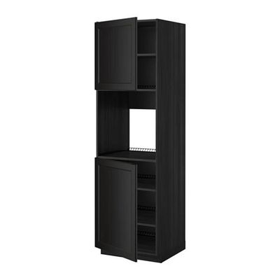 МЕТОД Высок шкаф д/духовки/2дверцы/полки - 60x60x200 см, Лаксарби черно-коричневый, под дерево черный