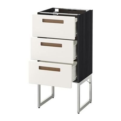 МЕТОД / ФОРВАРА Нплн шк 3 фрнт/3 средн ящика - 40x37x60 см, Мэрста белый, под дерево черный