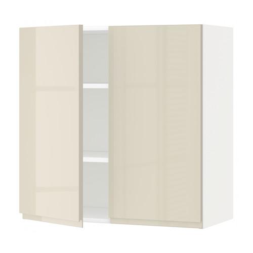 МЕТОД Навесной шкаф с полками/2дверцы - белый, Воксторп глянцевый светло-бежевый, 80x80 см