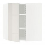 МЕТОД Угловой навесной шкаф с полками - белый, Рингульт глянцевый светло-серый, 68x80 см
