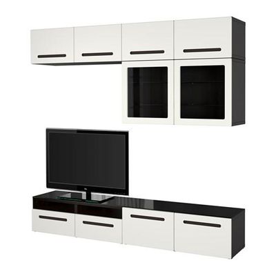 Besta Cabinet Tv Combined Glass Doors Drawer Guides Smoothly