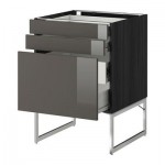 МЕТОД / ФОРВАРА Напольн шкаф 3фронт пнл/2низ/2ср ящ - 60x60x60 см, Рингульт глянцевый серый, под дерево черный