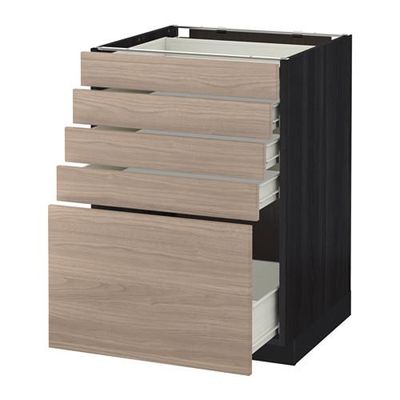 МЕТОД / ФОРВАРА Напольный шкаф с 5 ящиками - 60x60 см, Брокхульт под грецкий орех светло-серый, под дерево черный МЕТОД / ФОРВАРА Напольный шкаф с 5 ящиками - 60x60 см, Брокхульт под грецкий орех светло-серый, под дерево черный
