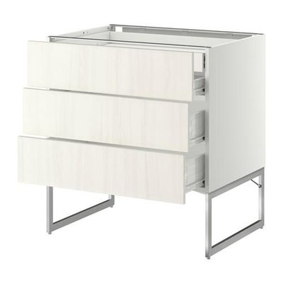 МЕТОД / ФОРВАРА Напольн шкаф 3фронт пнл/2низ/2ср ящ - 80x60x60 см, Росдаль белый ясень, белый
