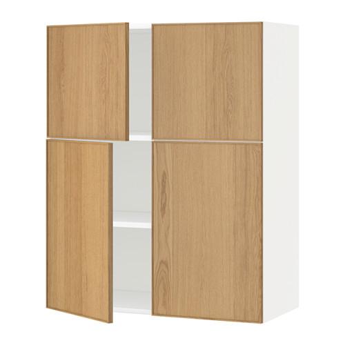 МЕТОД Навесной шкаф с полками/4дверцы - белый, Экестад дуб МЕТОД Навесной шкаф с полками/4дверцы - белый, Экестад дуб