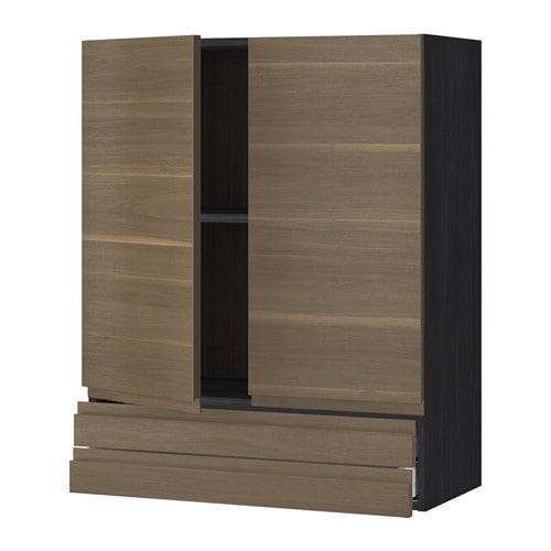 МЕТОД / МАКСИМЕРА Навесной шкаф/2дверцы/2ящика - под дерево черный, Воксторп под грецкий орех, 80x100 см МЕТОД / МАКСИМЕРА Навесной шкаф/2дверцы/2ящика - под дерево черный, Воксторп под грецкий орех, 80x100 см