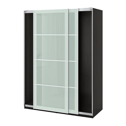PAX wardrobe with sliding doors black-brown / Sekken frosted glass