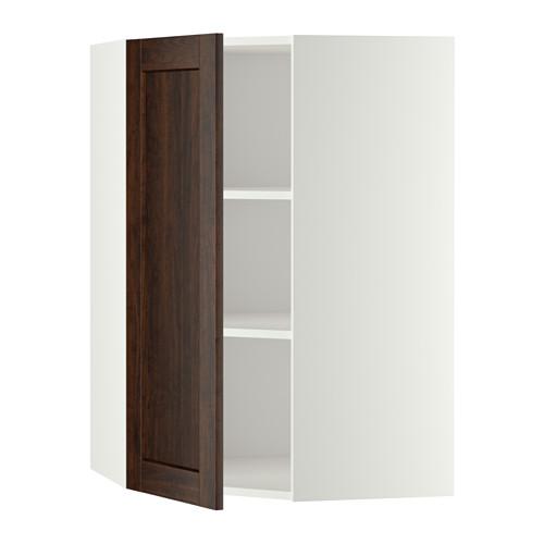 МЕТОД Угловой навесной шкаф с полками - белый, Эдсерум под дерево коричневый, 68x100 см МЕТОД Угловой навесной шкаф с полками - белый, Эдсерум под дерево коричневый, 68x100 см