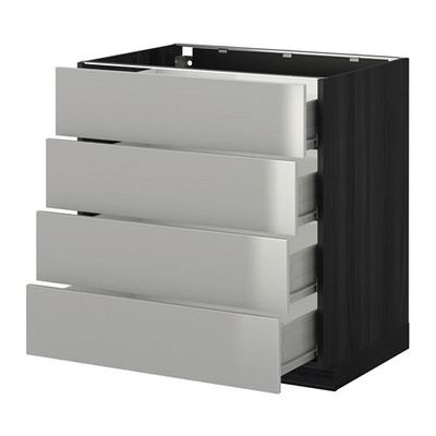 МЕТОД / ФОРВАРА Напольн шкаф 4 фронт панели/4 ящика - 80x60 см, Гревста нержавеющ сталь, под дерево черный МЕТОД / ФОРВАРА Напольн шкаф 4 фронт панели/4 ящика - 80x60 см, Гревста нержавеющ сталь, под дерево черный