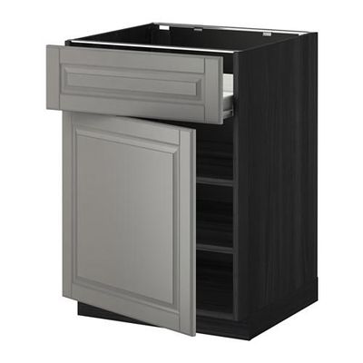МЕТОД / ФОРВАРА Напольн шкаф с полкой/ящиком/дверью - под дерево черный, Будбин серый, 60x60 см МЕТОД / ФОРВАРА Напольн шкаф с полкой/ящиком/дверью - под дерево черный, Будбин серый, 60x60 см