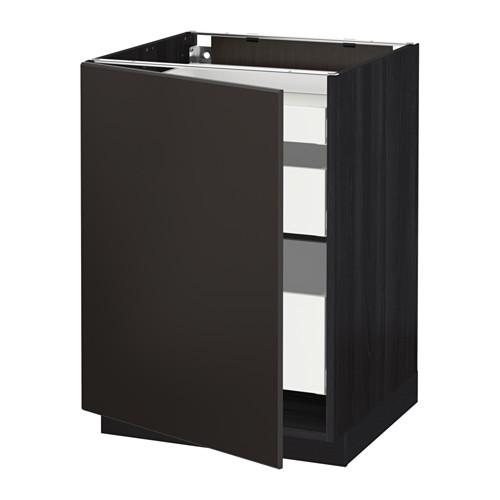 МЕТОД / МАКСИМЕРА Напольный шкаф с 1двр/3ящ - под дерево черный, Кунгсбакка антрацит, 60x60 см