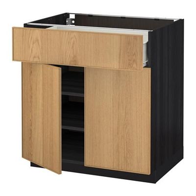 МЕТОД / ФОРВАРА Напольный шкаф+ящик/2дверцы - 80x60 см, Экестад дуб, под дерево черный МЕТОД / ФОРВАРА Напольный шкаф+ящик/2дверцы - 80x60 см, Экестад дуб, под дерево черный