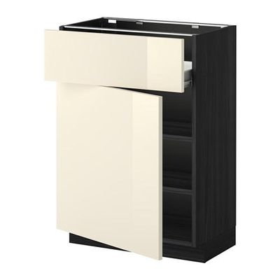 МЕТОД / ФОРВАРА Напольн шкаф с полкой/ящиком/дверью - под дерево черный, Рингульт глянцевый кремовый, 60x37 см МЕТОД / ФОРВАРА Напольн шкаф с полкой/ящиком/дверью - под дерево черный, Рингульт глянцевый кремовый, 60x37 см