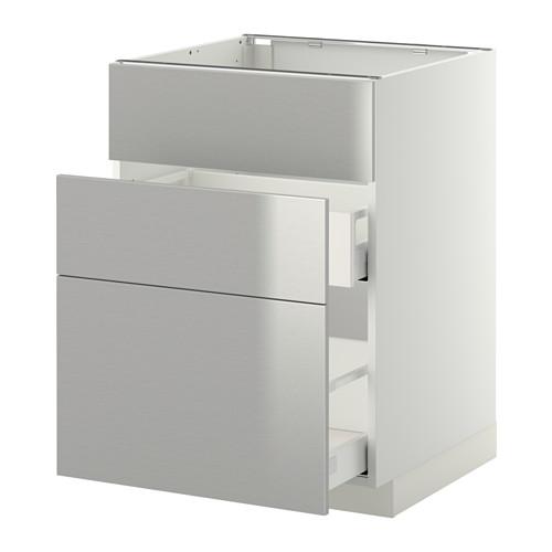 МЕТОД / МАКСИМЕРА Напольн шк п-мойку+3фрнт пнл/2ящ - белый, Гревста нержавеющ сталь, 60x60 см МЕТОД / МАКСИМЕРА Напольн шк п-мойку+3фрнт пнл/2ящ - белый, Гревста нержавеющ сталь, 60x60 см