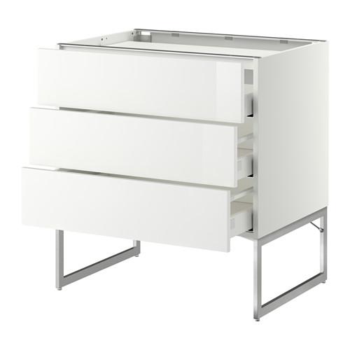 МЕТОД / МАКСИМЕРА Напольн шкаф/3фронт пнл/3ящика - белый, Рингульт глянцевый белый, 80x60x60 см