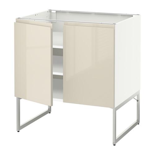 МЕТОД Напол шкаф с полками/2двери - белый, Воксторп глянцевый светло-бежевый, 80x60x60 см