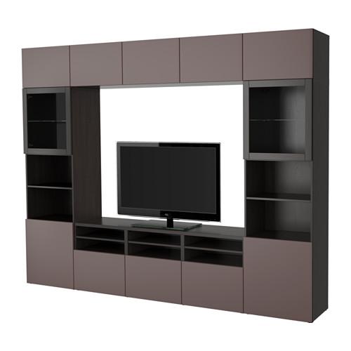 БЕСТО Шкаф для ТВ, комбин/стеклян дверцы - черно-коричневый/Вальвикен темно-коричневый, прозрачное стекло, направляющие ящика,нажимные