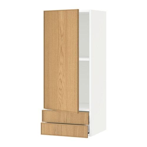 МЕТОД / МАКСИМЕРА Навесной шкаф с дверцей/2 ящика - белый, Экестад дуб МЕТОД / МАКСИМЕРА Навесной шкаф с дверцей/2 ящика - белый, Экестад дуб