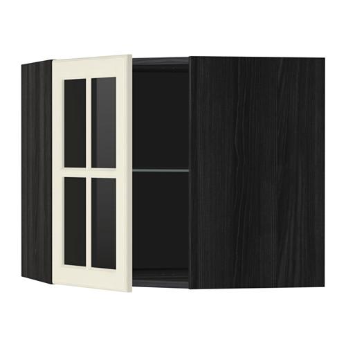 МЕТОД Углов навесн шк с полками/сткл дв - под дерево черный, Будбин белый с оттенком, 68x60 см МЕТОД Углов навесн шк с полками/сткл дв - под дерево черный, Будбин белый с оттенком, 68x60 см