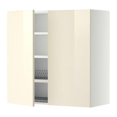 МЕТОД Навесной шкаф с посуд суш/2 дврц - 80x80 см, Рингульт глянцевый кремовый, белый