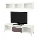 БЕСТО Шкаф для ТВ, комбин/стеклян дверцы - белый/Вальвикен темно-коричневый, прозрачное стекло, направляющие ящика,нажимные БЕСТО Шкаф для ТВ, комбин/стеклян дверцы - белый/Вальвикен темно-коричневый, прозрачное стекло, направляющие ящика,нажимные