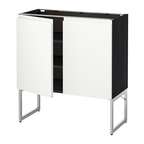 МЕТОД Напол шкаф с полками/2двери - под дерево черный, Воксторп белый, 80x37x60 см